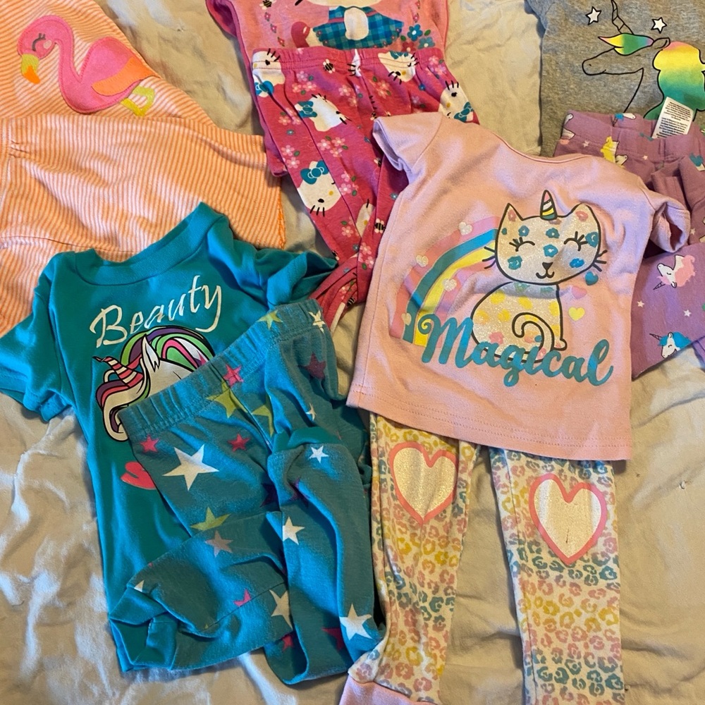 Lot of Toddler Girls Pajamas 2T and 24 months